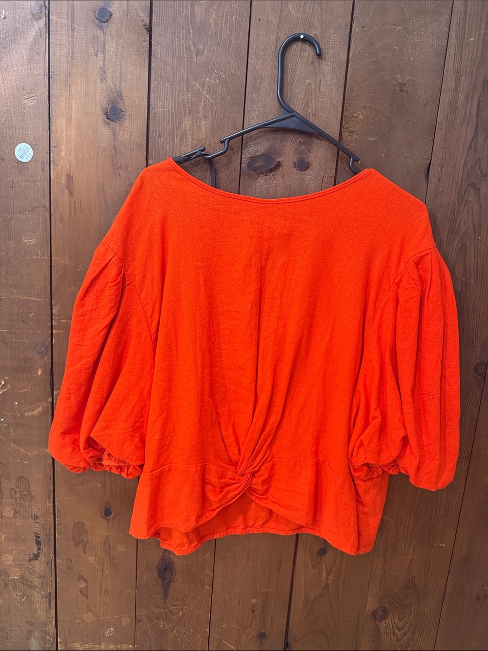 Marc New York Bright Orange Knot-Back Puff Sleeve Blouse